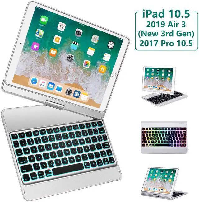 Main image of iPad Pro 10.5 Keyboard Case Fit iPad Pro 10.5 inch 2017 / iPad Air 3rd Gen 10.5 inch 2019-360 Rotate Wireless 7 Colors Backlit Auto Wake Sleep Ultra-Thin iPad 10.5 Case with Keyboard
