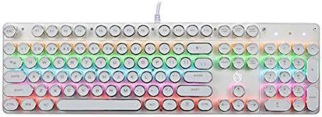 Alt view image 6 of 7 - USB LED Backlit Retro Typewriter Mechanical Keyboard -Blue Switch - Round Keycaps -104 Keys Vintage Inspired Steampunk Gaming Keyboard–Mechanical Gaming Keyboard for PC/Mac/Gamer/Typ (White)