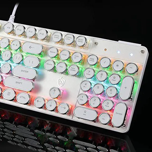 Alt view image 5 of 7 - USB LED Backlit Retro Typewriter Mechanical Keyboard -Blue Switch - Round Keycaps -104 Keys Vintage Inspired Steampunk Gaming Keyboard–Mechanical Gaming Keyboard for PC/Mac/Gamer/Typ (White)