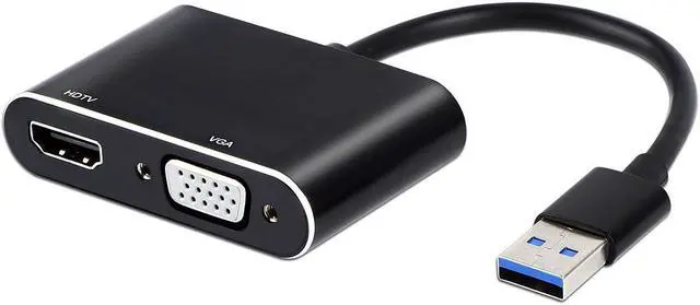 Main image of USB to HDMI VGA Adapter, USB 3.0 to HDMI Converter 1080P HDMI and VGA Sync Output Support Windows 10/8/7 Only (Black)
