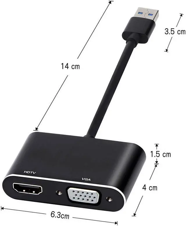 Alt view image 2 of 7 - USB to HDMI VGA Adapter, USB 3.0 to HDMI Converter 1080P HDMI and VGA Sync Output Support Windows 10/8/7 Only (Black)