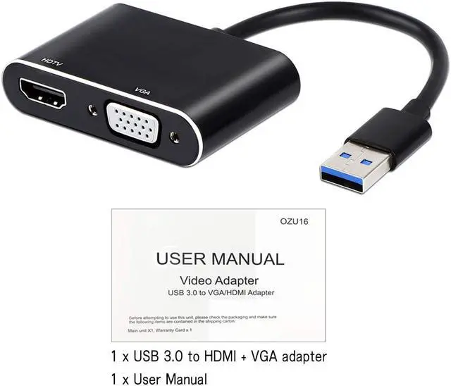 Alt view image 7 of 7 - USB to HDMI VGA Adapter, USB 3.0 to HDMI Converter 1080P HDMI and VGA Sync Output Support Windows 10/8/7 Only (Black)