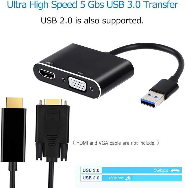 Alt view image 4 of 7 - USB to HDMI VGA Adapter, USB 3.0 to HDMI Converter 1080P HDMI and VGA Sync Output Support Windows 10/8/7 Only (Black)