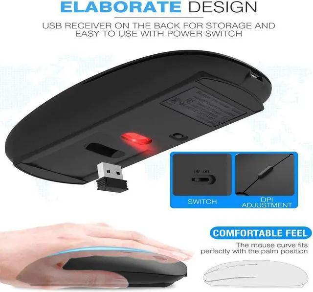 Alt view image 2 of 7 - Wireless Mouse, Computer Mouse, 2.4G Slim Silent Click Noiseless Optical Mouse with USB Receiver & Type-C Adapter, Wireless Mouse for Laptop, Computer, Notebook, Desktop, PC, MacBook