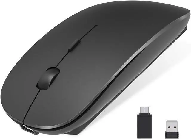 Main image of Rechargeable Wireless Mouse, 2.4Ghz Silent Computer Office Portable Slim Optical Mouse with USB Receiver Type-C, 3-Level Adjustable DPI for Laptop, Computer, MacBook, Notebook, PC (Black)
