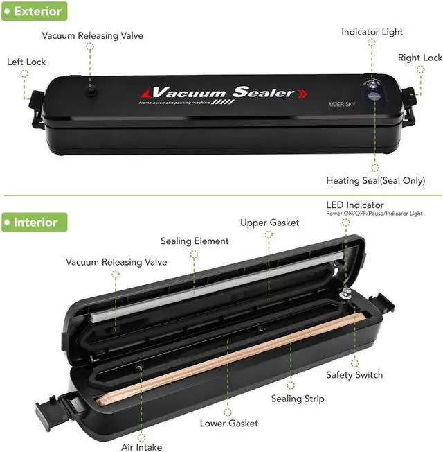 Alt view image 2 of 7 - Vacuum Sealer Machine Food Sealer, Multifunction Automatic Vacuum Sealer System for Food Preservation, Led Indicator Lights, 25pcs Sealing Bags