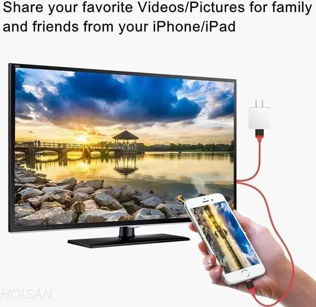 Alt view image 5 of 7 - Compatible with iPhone to HDMI Adapter Cable, Phone to TV Cable,HDMI Digital AV Adapter 1080P HDTV Cord Converter for iPhone Xs Max XR X 8 7 6 Plus iPad Pro Air Mini iPod (Red)