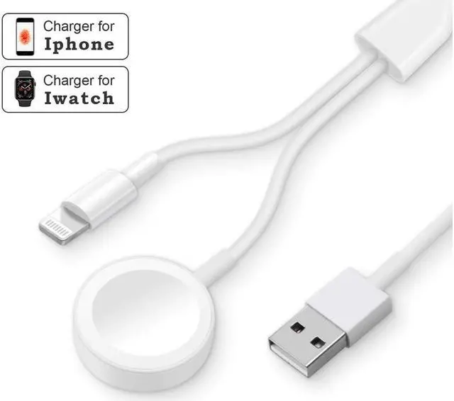 Main image of Apple Watch Charger, 2 in 1 iphone Charger With 3.3ft/1.0m Portable Charging Cable Compatible With for Apple Watch Series 4/3/2/1, iPhoneXR/XS/XS Max/X/8/8Plus/7/7Plus/6/6Plus/iPad4/iPad Air/iPad mini