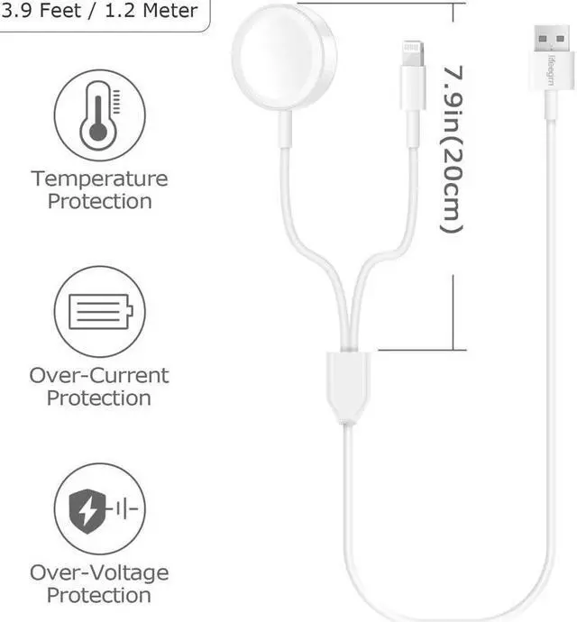 Alt view image 2 of 7 - Apple Watch Charger, 2 in 1 iphone Charger With 3.3ft/1.0m Portable Charging Cable Compatible With for Apple Watch Series 4/3/2/1, iPhoneXR/XS/XS Max/X/8/8Plus/7/7Plus/6/6Plus/iPad4/iPad Air/iPad mini
