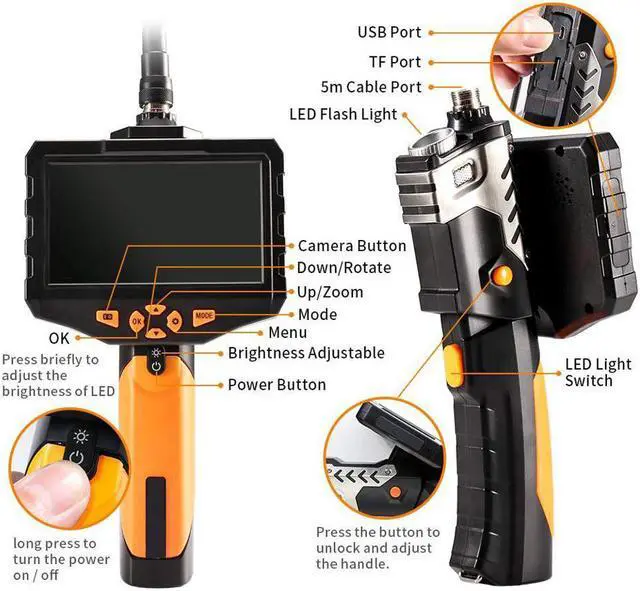 Alt view image 2 of 7 - Industrial Endoscope Werleo 1080P Full HD 4.3 inch LCD Digital Inspection Camera with 5M Semi-Rigid Tube 2600mAh Battery 32GB Memory DVR Waterproof Borescope Snake Camera