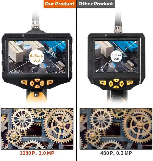 Alt view image 4 of 7 - Industrial Endoscope Werleo 1080P Full HD 4.3 inch LCD Digital Inspection Camera with 5M Semi-Rigid Tube 2600mAh Battery 32GB Memory DVR Waterproof Borescope Snake Camera