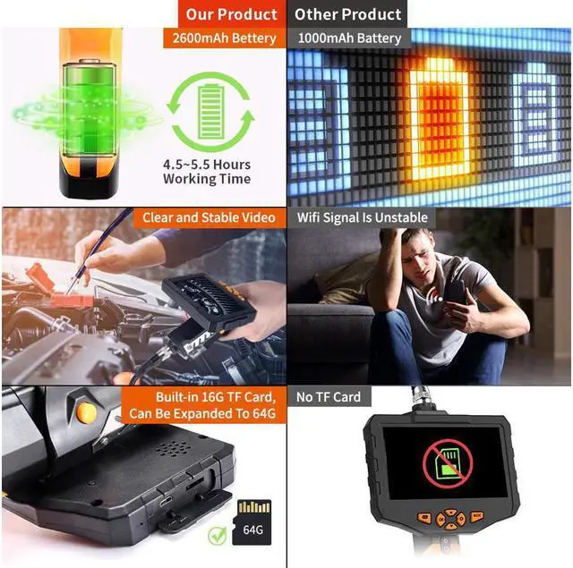 Alt view image 6 of 7 - Industrial Endoscope Werleo 1080P Full HD 4.3 inch LCD Digital Inspection Camera with 5M Semi-Rigid Tube 2600mAh Battery 32GB Memory DVR Waterproof Borescope Snake Camera
