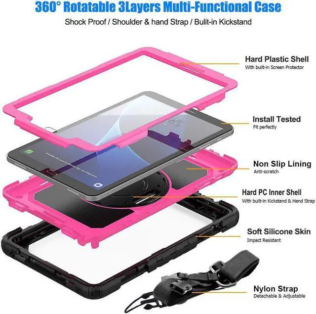 Alt view image 4 of 6 - Galaxy Tab T580 T585 T587 Case Cover Tab A 10.1 Case [Full-Body] Drop Proof Case with 360 Rotating Stand [Hand Strap] [Screen Protector] Pencil Holder for Samsung Tab A 10.1 inch