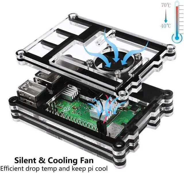 Alt view image 4 of 7 - Case for Raspberry Pi 3 B+ with Fan Cooling and Heatsinks 5V 2.5A Power Supply with On Off Switch Case for Raspberry Pi 3B+ 3 Model B Plus 2B