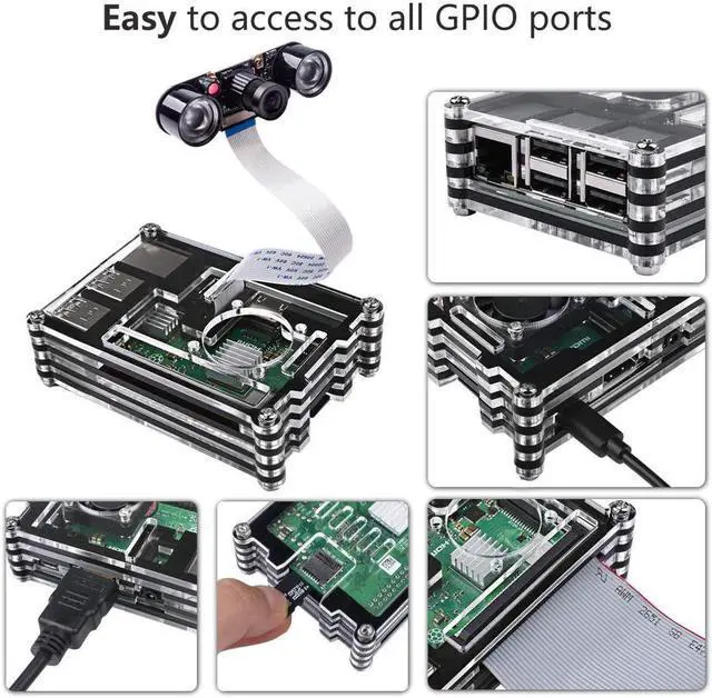 Alt view image 6 of 7 - Case for Raspberry Pi 3 B+ with Fan Cooling and Heatsinks 5V 2.5A Power Supply with On Off Switch Case for Raspberry Pi 3B+ 3 Model B Plus 2B