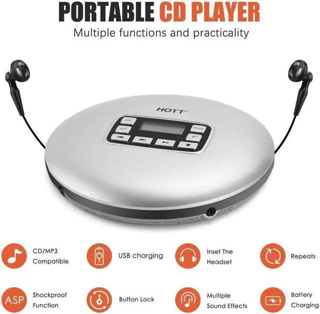 Alt view image 3 of 6 - CD Player HOTT Portable Compact CD Player Support CD-R CD-RW MP3 Compact Disc CD Players with LCD Display Electronic Skip Protection Shockproof Anti Scratch Function Silver