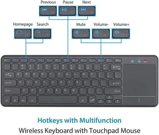 Alt view image 4 of 7 - 2.4G Wireless Touch Keyboard USB Touchpad Media with Built-in Large Size Trackpad Mouse Black