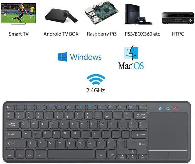 Alt view image 5 of 7 - 2.4G Wireless Touch Keyboard USB Touchpad Media with Built-in Large Size Trackpad Mouse Black