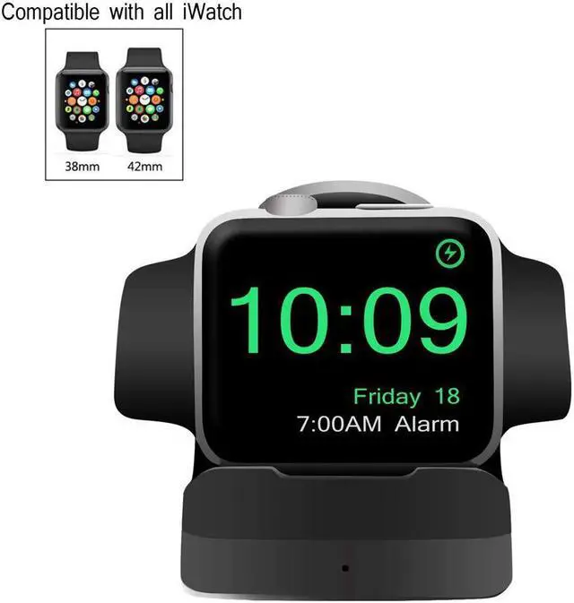 Alt view image 2 of 6 - Wireless Charging Station Dock Charger Stand for Apple Watch Nightstand Mode Compatible with Built-in Magnetic Charging Cable Apple Watch Series 4 Series 3 Series 2 and Series 1 Compatible BLA