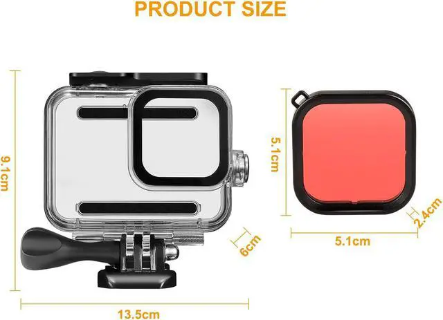 Alt view image 6 of 7 - Waterproof Housing Case Filter Kit for GoPro Hero 8 Black, Waterproof Case Diving Protective Housing + 3 Pack Dive Filter + 10 PCS Anti Fog Inserts Accessories for GoPro Action Camera