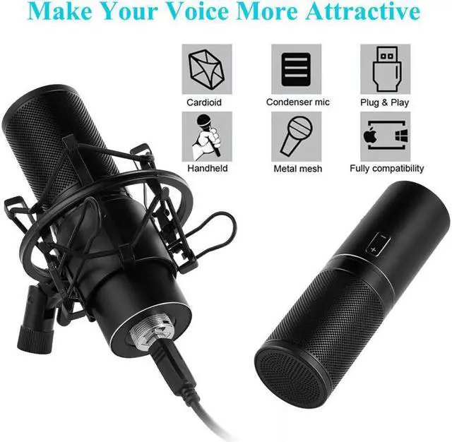 Alt view image 4 of 7 - Professional Studio Condenser Microphone Computer PC Microphone Kit with Shock Mount USB Cable for PC Studio Recording Podcasting Youtube Karaoke