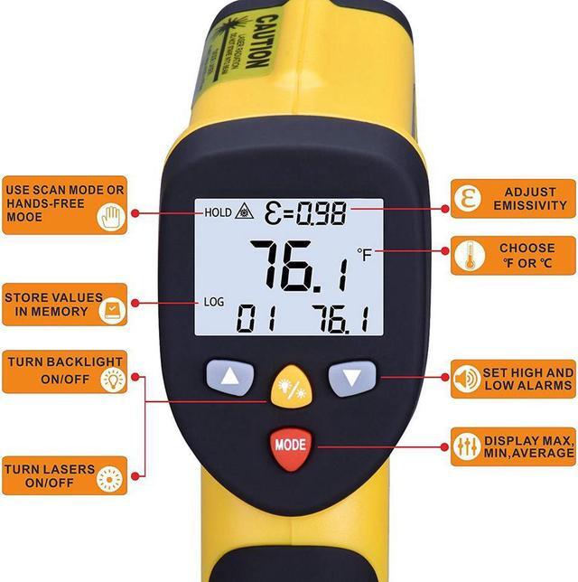 Alt view image 3 of 7 - Infrared Thermometer Werleo Dual Laser Thermometer Temperature Gun Non-contact Surface Digital IR Thermometer -58?~1202? (-50? to 650?) Instant Read Handheld with Adjustable Emissivity
