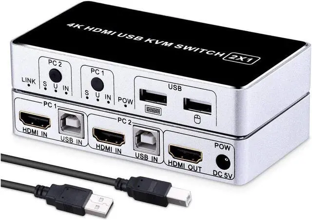 Main image of HDMI KVM Switch Werleo 4K 2 Port KVM Switch Keyboard Mouse Switcher Include 2 USB Type-B Cable Support 4k@30HZ 3D for Laptop PS4 Xbox one HDTV Monitor