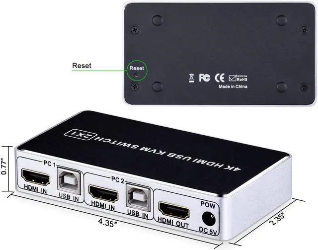 Alt view image 3 of 7 - HDMI KVM Switch Werleo 4K 2 Port KVM Switch Keyboard Mouse Switcher Include 2 USB Type-B Cable Support 4k@30HZ 3D for Laptop PS4 Xbox one HDTV Monitor