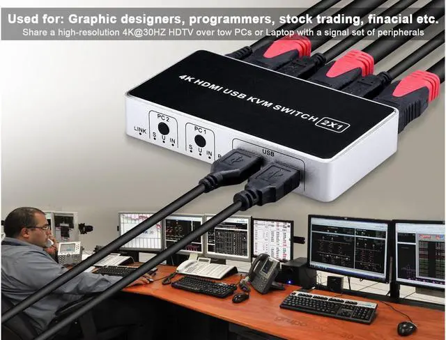 Alt view image 6 of 7 - HDMI KVM Switch Werleo 4K 2 Port KVM Switch Keyboard Mouse Switcher Include 2 USB Type-B Cable Support 4k@30HZ 3D for Laptop PS4 Xbox one HDTV Monitor