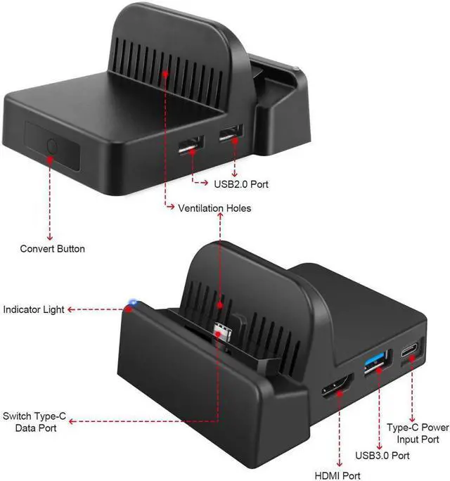 Alt view image 2 of 6 - Switch TV Dock Portable Charging Stand for Nintendo Switch Compact Switch to HDMI Adapter Mini Switch Docking Station with Extra USB 3.0 Port Replacement Charging Dock for Nintendo Switch
