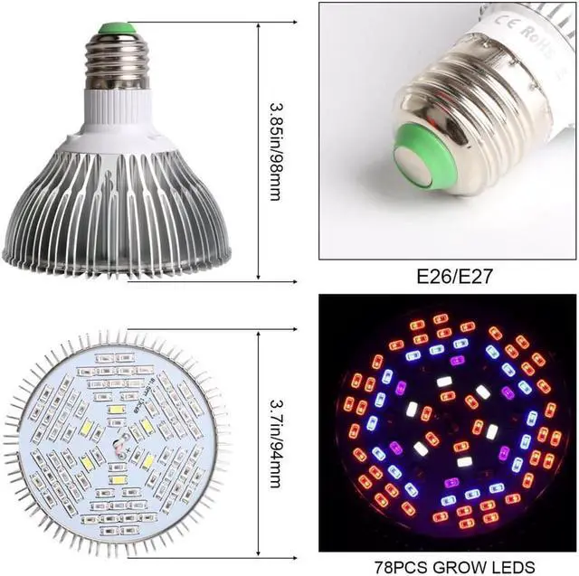 Alt view image 4 of 5 - 50W Led Grow Light Bulb Led Plant Bulb Full Spectrum Grow Lights for Indoor Plants Vegetables and Seedlings LED Plant Light Bulb for Hydroponics Indoor Garden Greenhouse and Organic Soil E26 78 LEDs