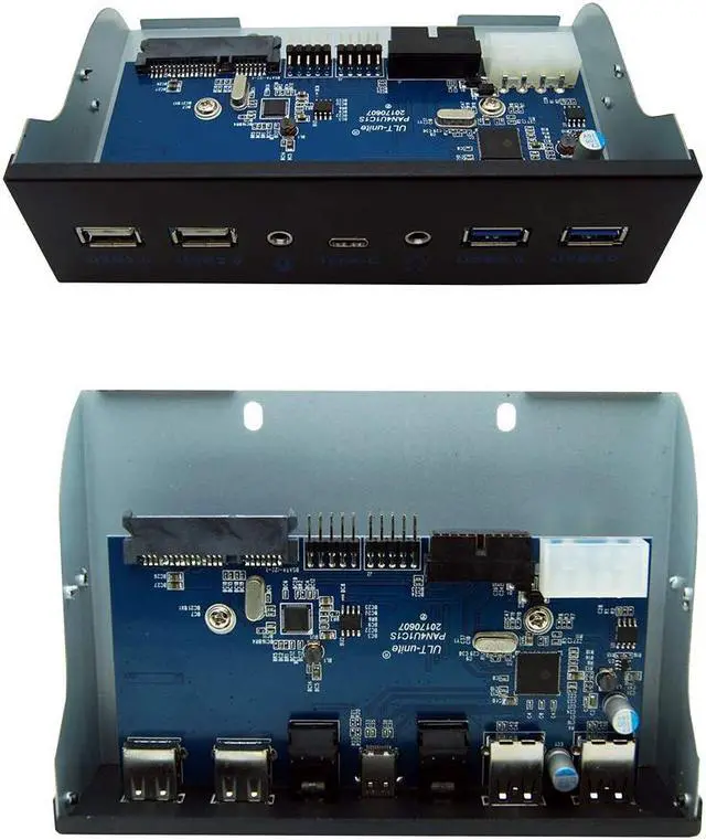 Alt view image 3 of 4 - USB 3.0 2-Port + USB 2.0 2-Ports +Type-C Port 5.25 Inch Metal Front Panel USB Hub with 1 HD Audio Output Port/1 Microphone Input Port for Desktop [ 20 Pin Connector & 2ft Adapter Cable]