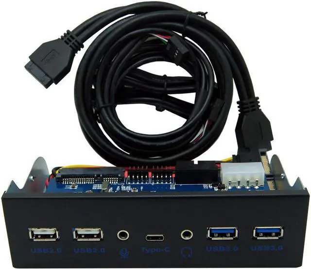 Alt view image 2 of 4 - USB 3.0 2-Port + USB 2.0 2-Ports +Type-C Port 5.25 Inch Metal Front Panel USB Hub with 1 HD Audio Output Port/1 Microphone Input Port for Desktop [ 20 Pin Connector & 2ft Adapter Cable]