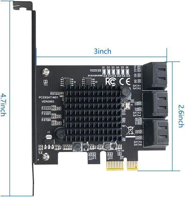 Alt view image 3 of 7 - WERLEO PCIe SATA Card 6 Port with 6 SATA Cables and a SATA Power Splitter Cable, 6 Gb/s PCIe SATA Controller Expression Card with Low Profile Bracket, Boot as System Disk Support 6 SATA 3.0 Devices