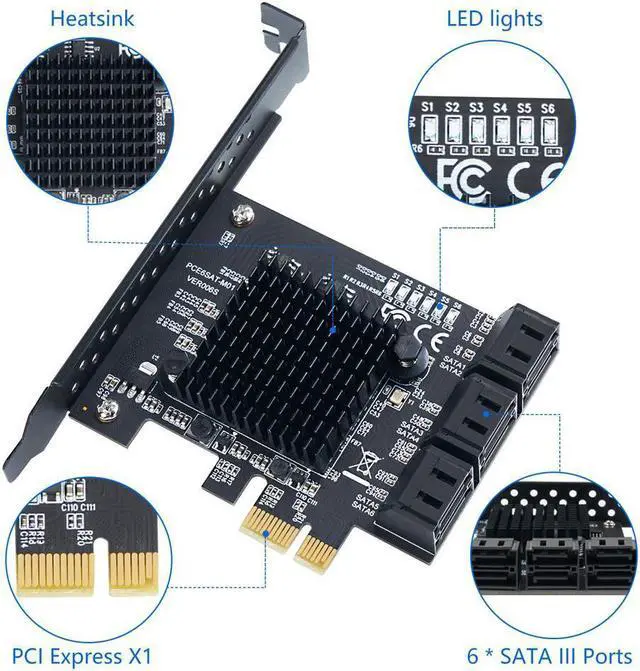 Alt view image 4 of 7 - WERLEO PCIe SATA Card 6 Port with 6 SATA Cables and a SATA Power Splitter Cable, 6 Gb/s PCIe SATA Controller Expression Card with Low Profile Bracket, Boot as System Disk Support 6 SATA 3.0 Devices