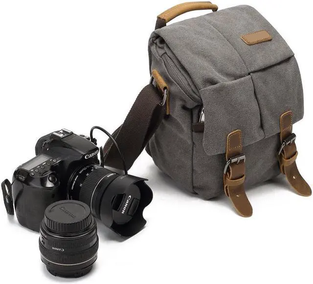Alt view image 3 of 6 - Vintage Canvas Camera Bag Waterproof Leather DSLR SLR Messenger Shoulder Bag