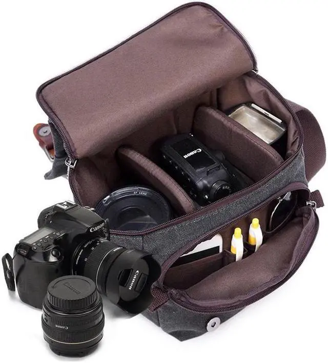 Alt view image 4 of 6 - Vintage Canvas Camera Bag Waterproof Leather DSLR SLR Messenger Shoulder Bag