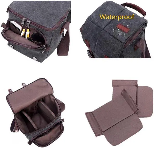 Alt view image 5 of 6 - Vintage Canvas Camera Bag Waterproof Leather DSLR SLR Messenger Shoulder Bag