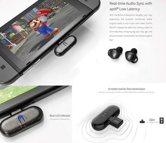 Alt view image 5 of 7 - GuliKit Route+ PRO Bluetooth Transmitter Wireless Audio USB-C Adaptor or Receiver with Voice Transmission - Must Have Gaming Accessory for Wireless Headset Compatible with Nintendo Switch and PC