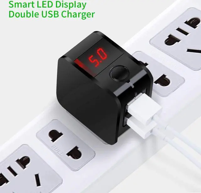 Alt view image 3 of 7 - Wall Charger Digital Travel Charger 2.4A Dual USB Port Charge Power Adapter with LED Display,IC Smart Explosion Protection and Foldable Plug,for iPhone,Android,Power Bank and More (Black)