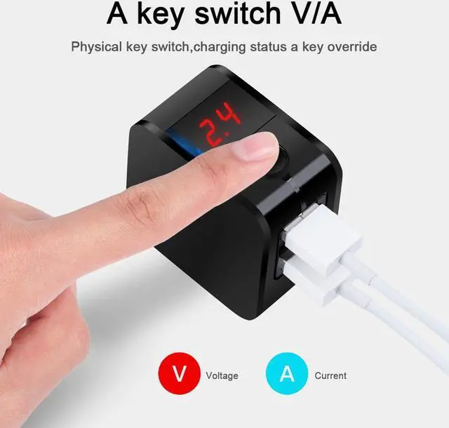 Alt view image 4 of 7 - Wall Charger Digital Travel Charger 2.4A Dual USB Port Charge Power Adapter with LED Display,IC Smart Explosion Protection and Foldable Plug,for iPhone,Android,Power Bank and More (Black)