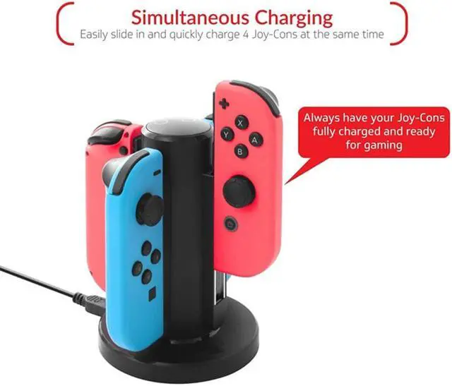 Alt view image 4 of 6 - Charging Dock for Nintendo Switch Joy Con, Charges Up to 4 Joy-Con Controllers Simultaneously (Black)