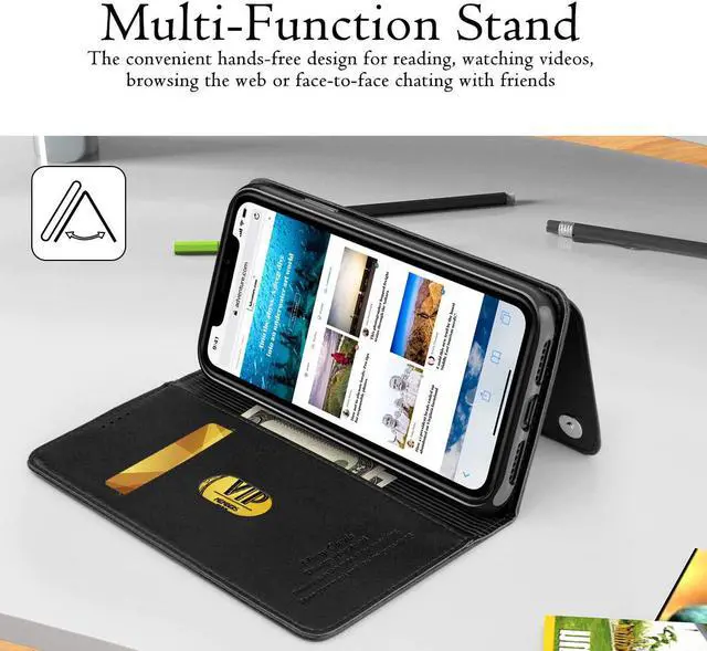 Alt view image 3 of 7 - iPhone XR Wallet Case Premium Leather iPhone XR Cases Folio Flip Case with Kickstand Card Holder Slots Screen Protector Shockproof Protective Cover for Apple iPhone XR 6.1 inch