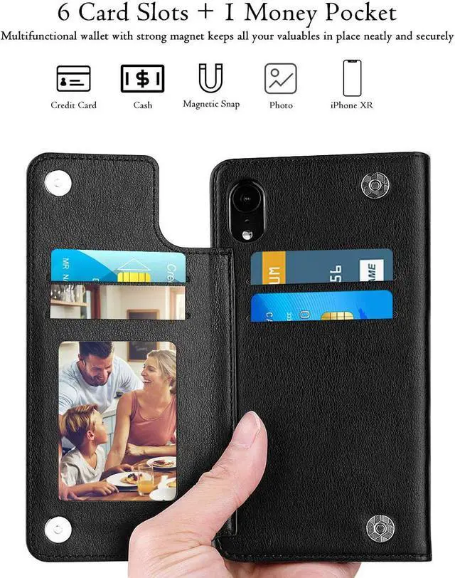 Alt view image 6 of 7 - iPhone XR Wallet Case Premium Leather iPhone XR Cases Folio Flip Case with Kickstand Card Holder Slots Screen Protector Shockproof Protective Cover for Apple iPhone XR 6.1 inch