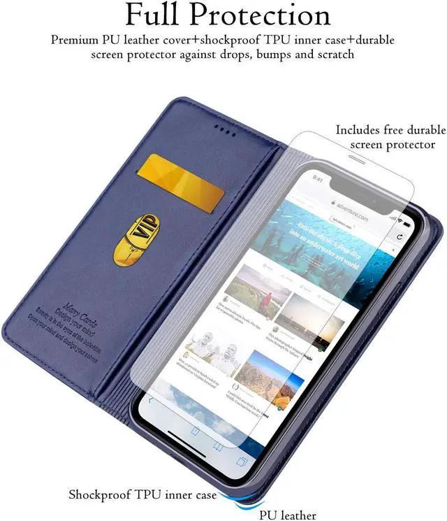 Alt view image 4 of 7 - iPhone XR Wallet Case Premium Leather iPhone XR Cases Folio Flip Case with Kickstand Card Holder Slots Screen Protector Shockproof Protective Cover for Apple iPhone XR 6.1 inch