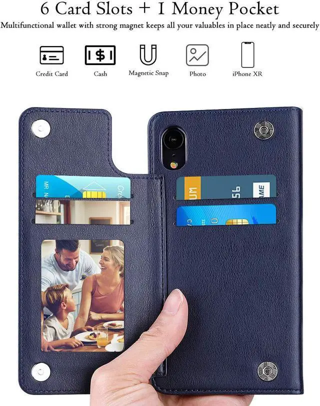 Alt view image 5 of 7 - iPhone XR Wallet Case Premium Leather iPhone XR Cases Folio Flip Case with Kickstand Card Holder Slots Screen Protector Shockproof Protective Cover for Apple iPhone XR 6.1 inch
