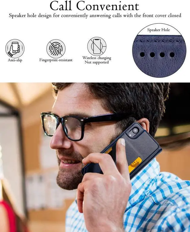 Alt view image 6 of 7 - iPhone XR Wallet Case Premium Leather iPhone XR Cases Folio Flip Case with Kickstand Card Holder Slots Screen Protector Shockproof Protective Cover for Apple iPhone XR 6.1 inch