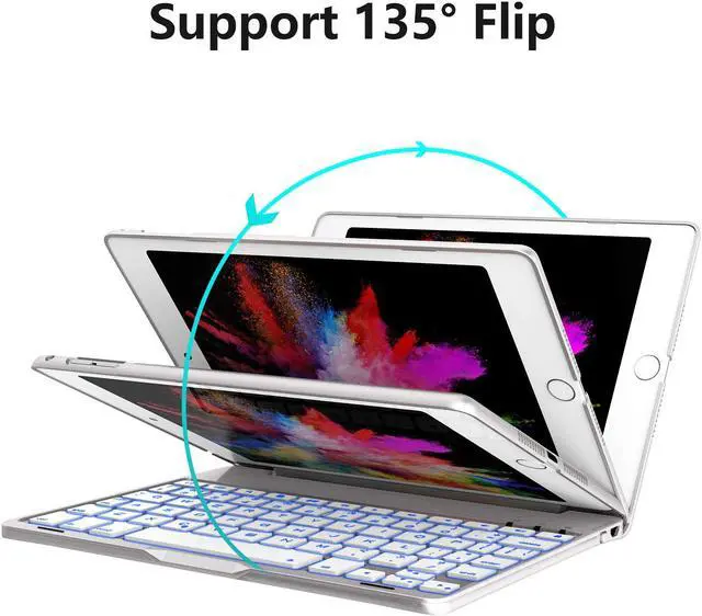 Alt view image 3 of 7 - iPad Mini 5 / Mini 4 Keyboard - 135 Degree Flip 7 Color Backlit Aluminum Shell Smart Folio Keyboard Case with Auto Sleep/Wake for iPad Mini 5th Gen 2019 / iPad Mini 4 2015