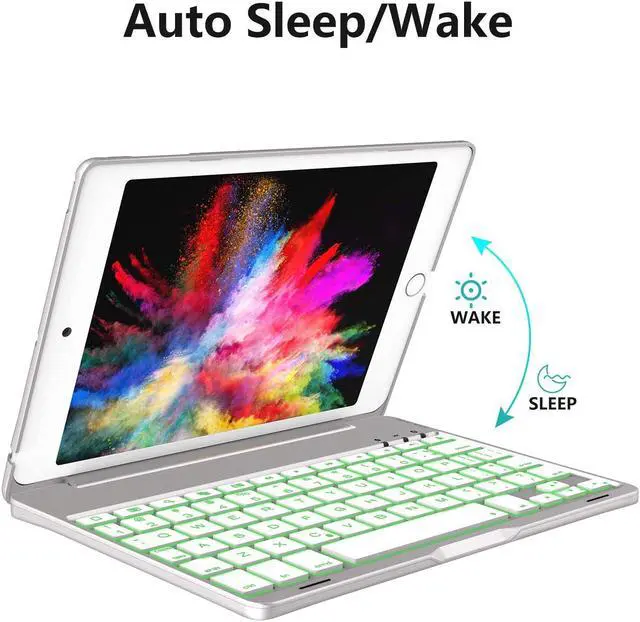 Alt view image 4 of 7 - iPad Mini 5 / Mini 4 Keyboard - 135 Degree Flip 7 Color Backlit Aluminum Shell Smart Folio Keyboard Case with Auto Sleep/Wake for iPad Mini 5th Gen 2019 / iPad Mini 4 2015