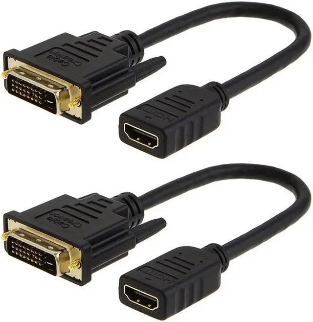 Main image of 2-Pack HDMI to DVI Cable, Bi-Directional HDMI Female to DVI-D(24+1) Male Adapter, 1080P DVI to HDMI Conveter, 3D, 0.15M Black